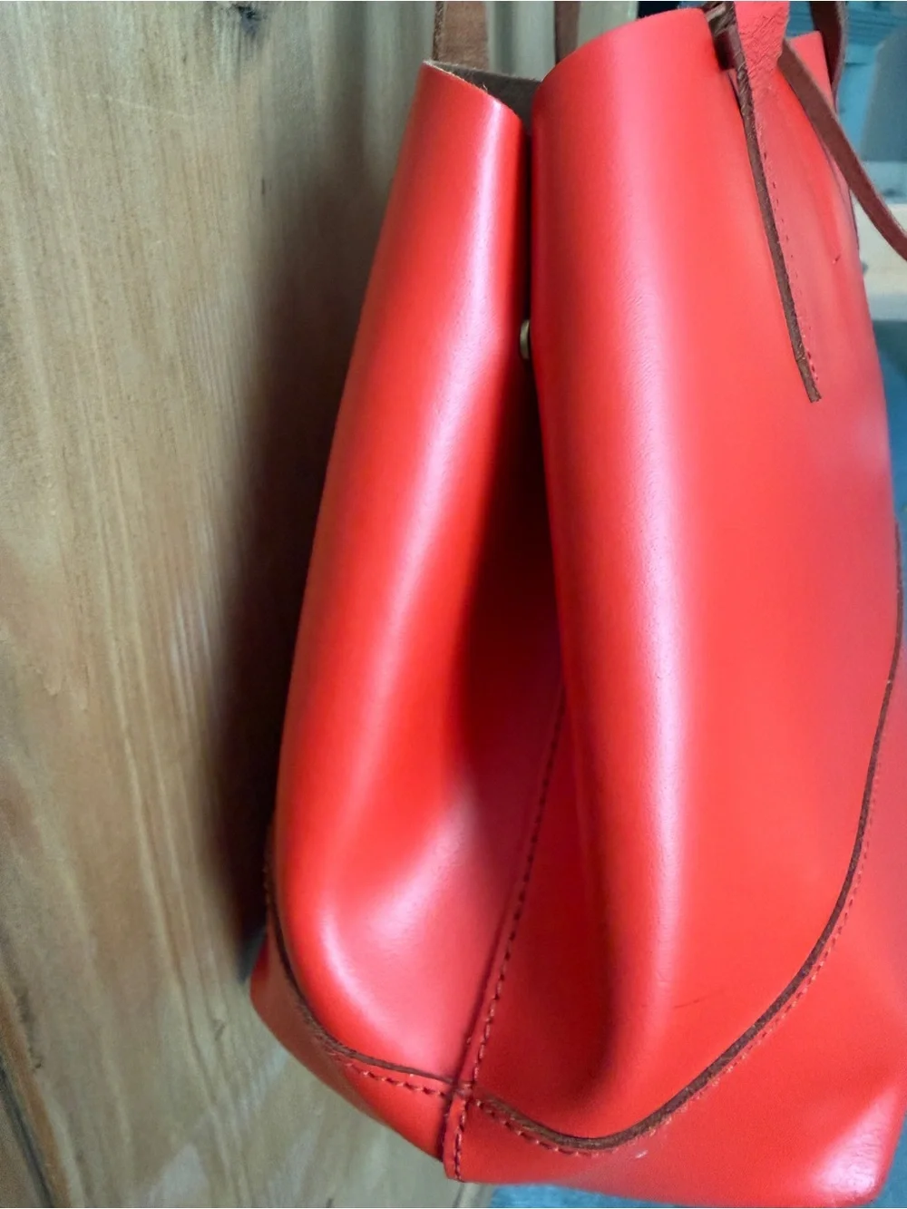 J. Crew Orange Leather Tote with Drawstring